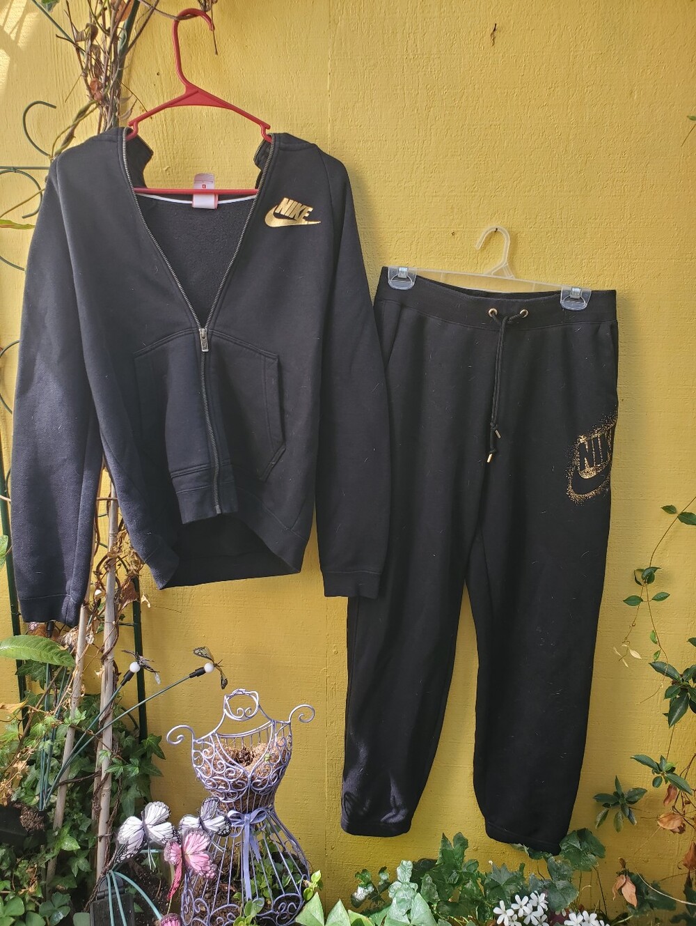 Nike Women's Black Gold Logo Sweatshirt & Jogger Set